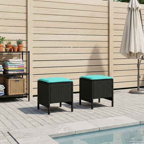 Табуретка за градина 2 Брой Черен и Туркоаз 38 x 38 x 45 cm