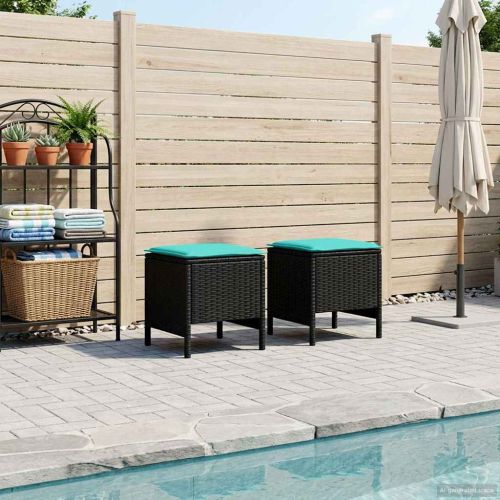 Табуретка за градина 2 Брой Черен и Туркоаз 38 x 38 x 45 cm