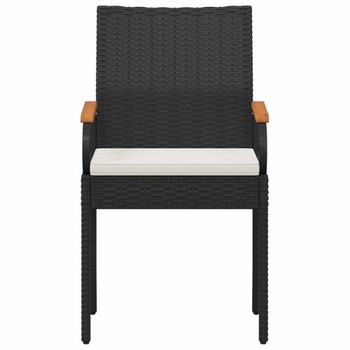 Градински столове 2 pcs Черно и кремаво бяло Полиратан и акация