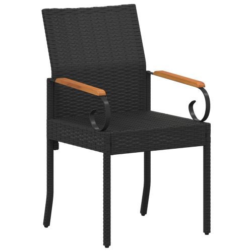 Градински столове 2 pcs Черно и кремаво бяло Полиратан и акация