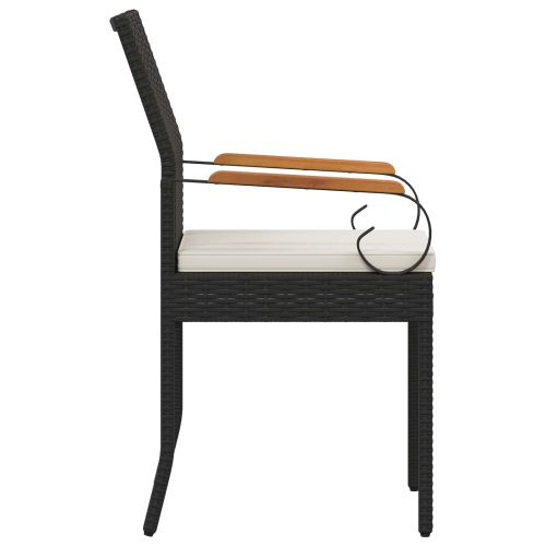 Градински столове 2 pcs Черно и кремаво бяло Полиратан и акация