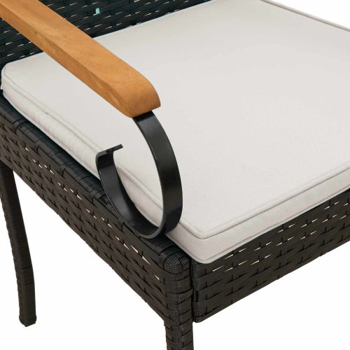 Градински столове 2 pcs Черно и кремаво бяло Полиратан и акация