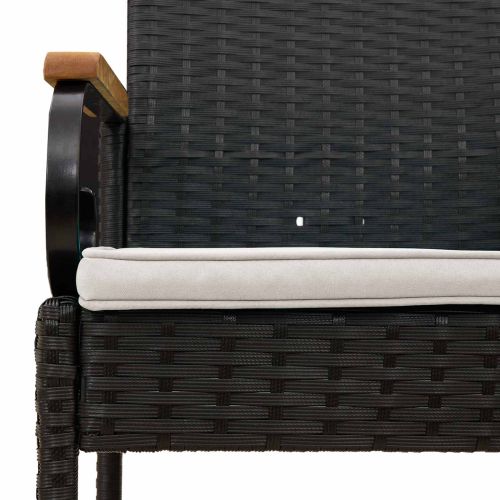 Градински столове 2 pcs Черно и кремаво бяло Полиратан и акация