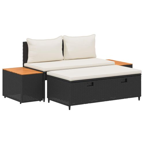 Комплект дивани за открито 4 pcs Черно и кремаво бяло