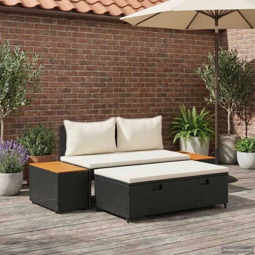 Комплект дивани за открито 4 pcs Черно и кремаво бяло