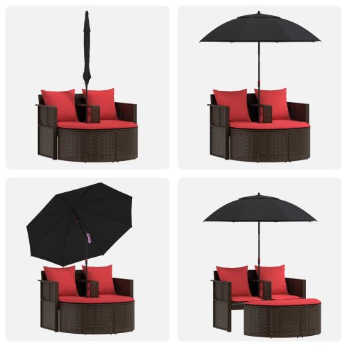 Градински диван Кафяво и червено 168 x 168 x 180 см полиратан