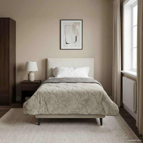 Летен юрган Светлосиво 155 x 200 см Микрофибър и тедди флийс