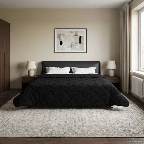 Летен юрган Черно 200 x 200 cm Микрофибър и тедди флийс