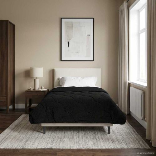 Летен юрган Черно 140 x 220 cm Микрофибър и тедди флийс