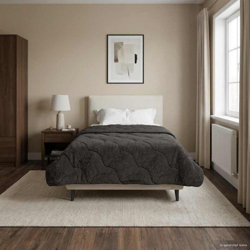 Пълно годишно юрганче Патичено Антрацит 135 x 200 cm