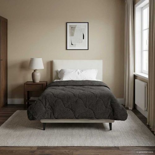 Зимен юрган Антрацит 155 x 200 см Микрофибър и тедди флийс