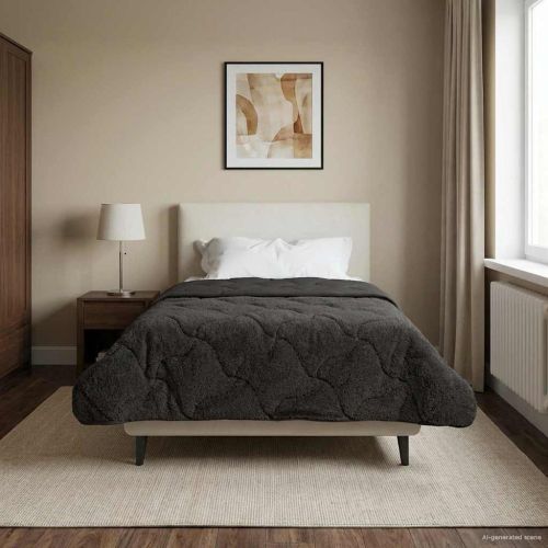 Зимен юрган Антрацит 135 x 200 cm Микрофибър и тедди флийс