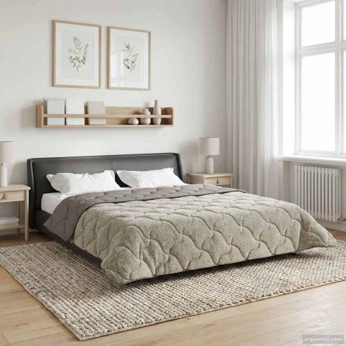 Зимен юрган Светлосиво 200 x 200 cm Микрофибър и тедди флийс