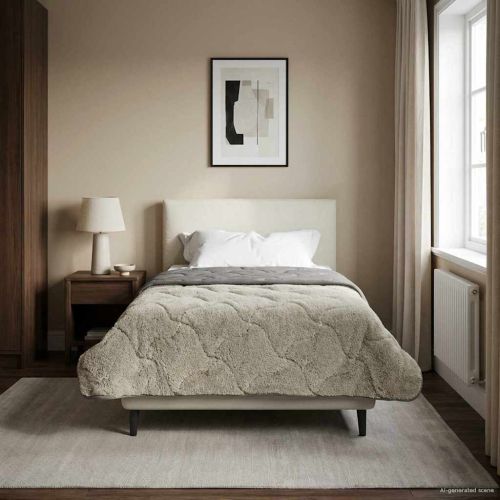 Зимен юрган Светлосиво 135 x 200 cm Микрофибър и тедди флийс