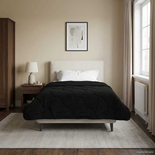 Зимен юрган Черно 140 x 220 cm Микрофибър и тедди флийс