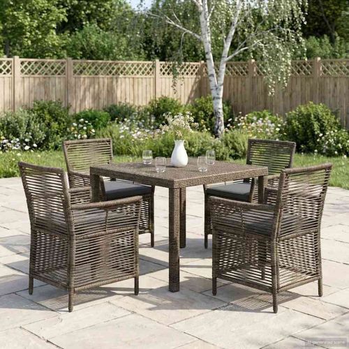 Стол за открито с възглавница 4 pcs Сив и тъмен сив полиратан