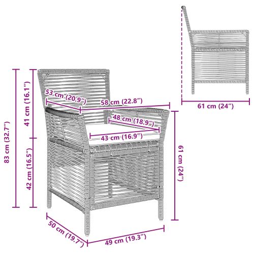 Стол за открито с възглавница 4 pcs Сив и тъмен сив полиратан