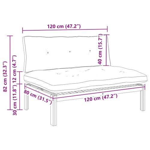 Среден диван Естествено и тъмно сиво 120 x 80 x 82 см