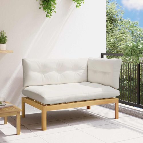 Ъглов диван Светла акация и кремаво бяло 132 x 92 x 82 см