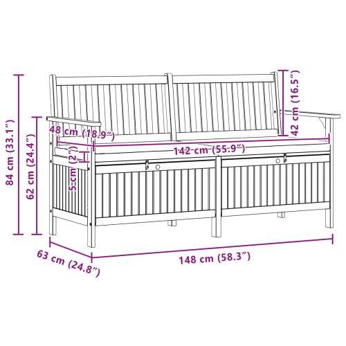 Пейка с място за съхранение с възглавница 148 x 63 x 84 см