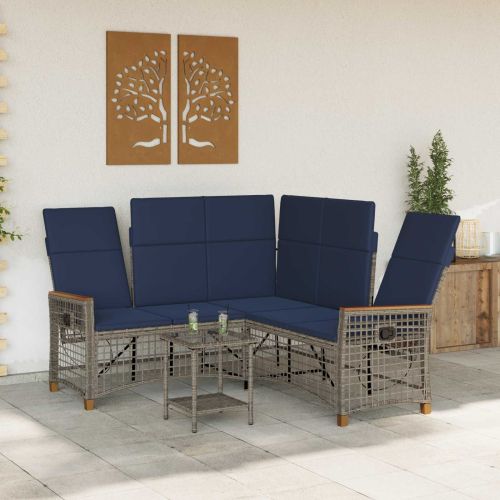 Комплект градински диван с функция на легло Сив и тъмен син