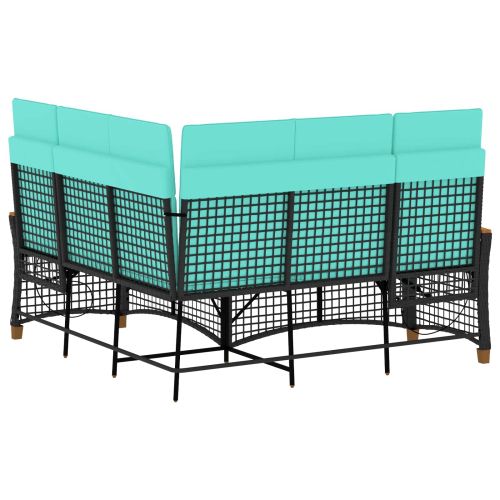 Комплект градински диван с функция на легло Черен и Туркоаз