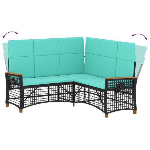 Комплект градински диван с функция на легло Черен и Туркоаз