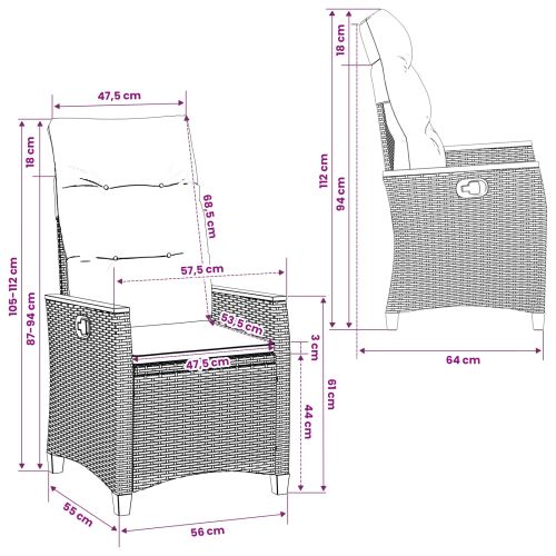 Лежанка за градина Сив и тъмен сив 64 x 57,5 x 112 см полиратан