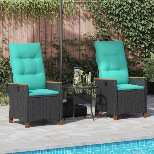 Лежанка за градина Черен и Туркоаз 64 x 57,5 x 112 см полиратан