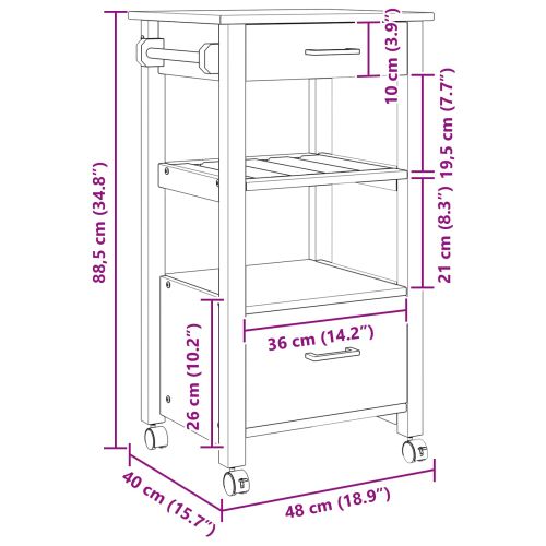 Кухненска количка MONZA Черно 48 x 40 x 88,5 см Солиден бор
