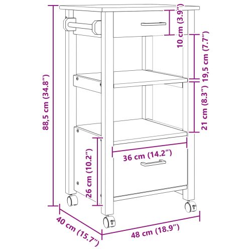 Кухненска количка MONZA Черен 48 x 40 x 88,5 см Солиден бор