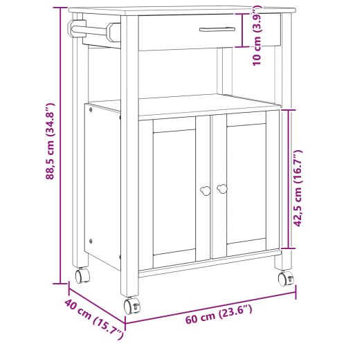Кухненска количка MONZA Черно 60 x 40 x 88,5 см Солиден бор