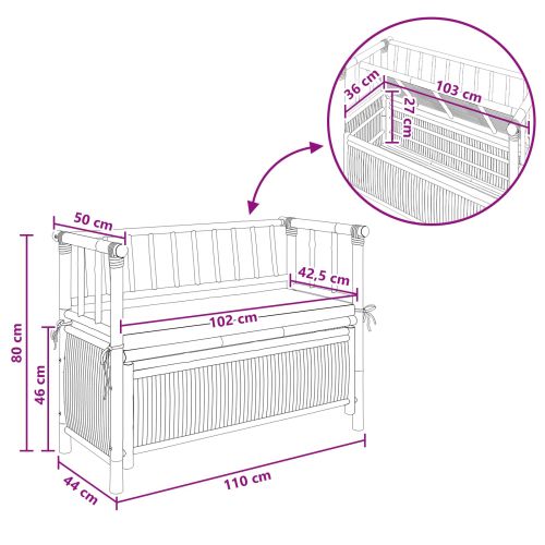 Градинска Пейка за Съхранение Естествен 110 x 47 x 80 см Бамбук