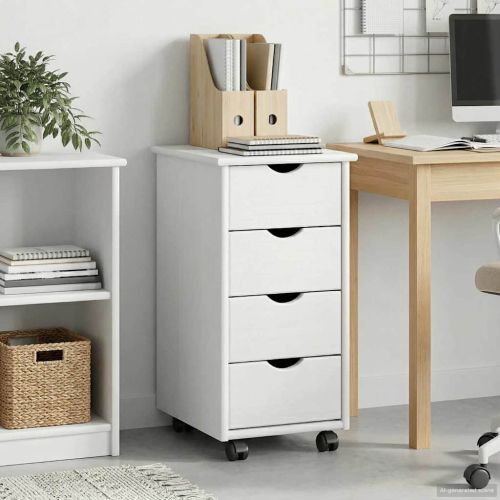 Плъзгащ кабинет с колело Бяло 34 x 39 x 65,5 cm Солиден бор