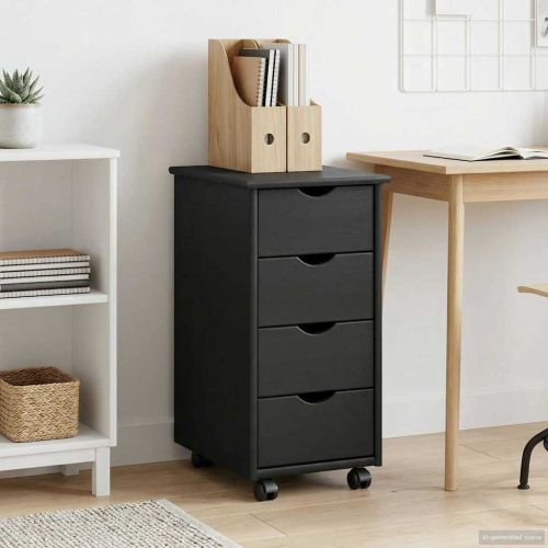 Плъзгащ кабинет с колело Сив 34 x 39 x 65,5 cm Солиден бор