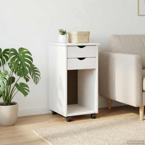 Плъзгащ кабинет с колело Бял 34 x 39 x 65,5 cm Масивна боровина