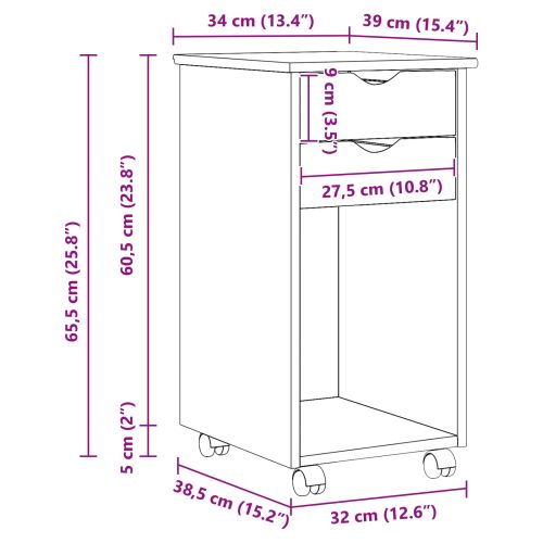 Плъзгащ кабинет с колело Бял 34 x 39 x 65,5 cm Масивна боровина