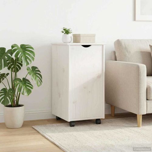 Плъзгащ кабинет с колело Бяло 34 x 39 x 65,5 cm Солиден бор