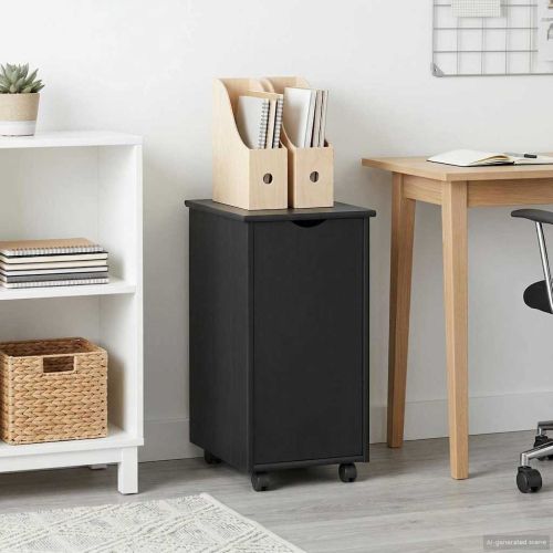 Плъзгащ кабинет с колело Черно 34 x 39 x 65,5 cm Солиден бор