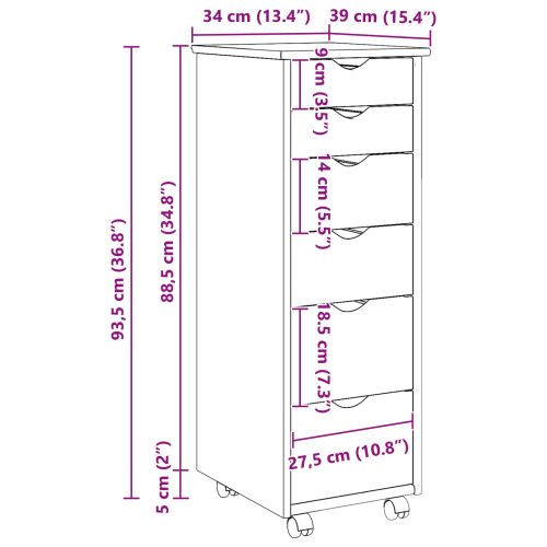 Плъзгащ кабинет с колело Бяло 34 x 39 x 93,5 см Солиден бор