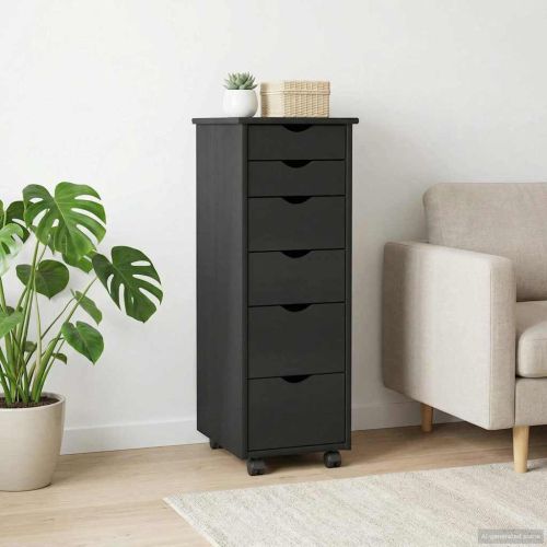 Плъзгащ кабинет с колело Черно 34 x 39 x 93,5 см Солиден бор