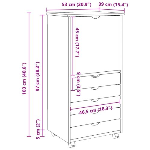 Плъзгащ кабинет с колело Бяло 53 x 39 x 103 cm Солиден бор