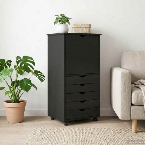 Плъзгащ кабинет с колело Черно 53 x 39 x 103 cm Солиден бор