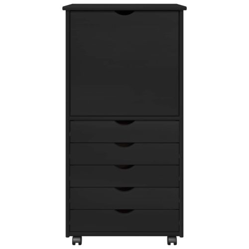 Плъзгащ кабинет с колело Черно 53 x 39 x 103 cm Солиден бор