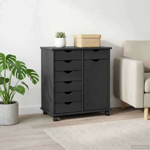 Плъзгащ кабинет с колело Сив 63,5 x 39 x 65,5 см Солиден бор