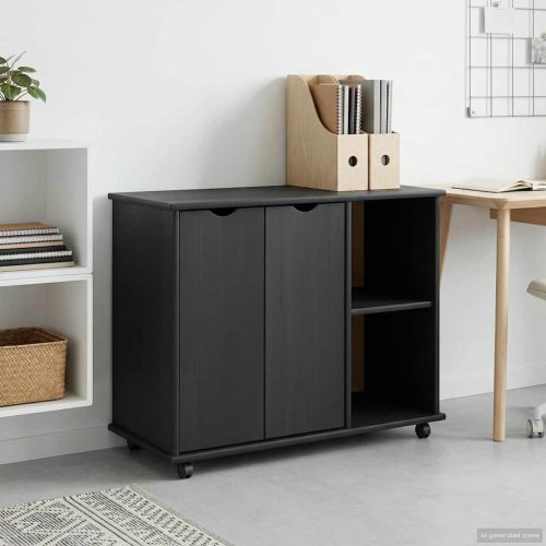 Плъзгащ кабинет с колело Сив 100 x 39 x 65,5 см Солиден бор