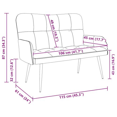 Диван с два места Бял 115 x 61 x 87 см текстил