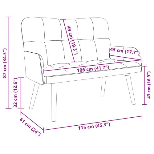 Диван с два места Черен 115 x 61 x 87 см Кадифе