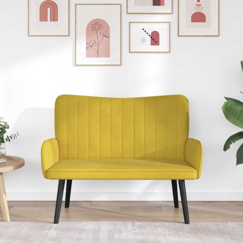 Диван с два места Жълто 115 x 61 x 87 см Кадифе