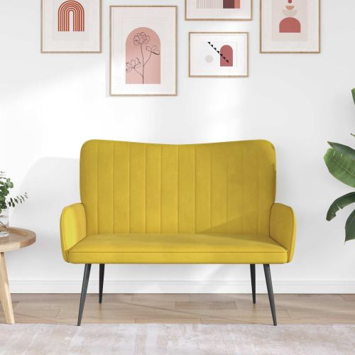 Диван с два места Жълто 115 x 61 x 87 см Кадифе